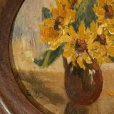 Oil on panel miniature sunflowers