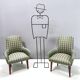 Pair of High-Quality Green Patterned Fabric and Beech Armchairs, Italy