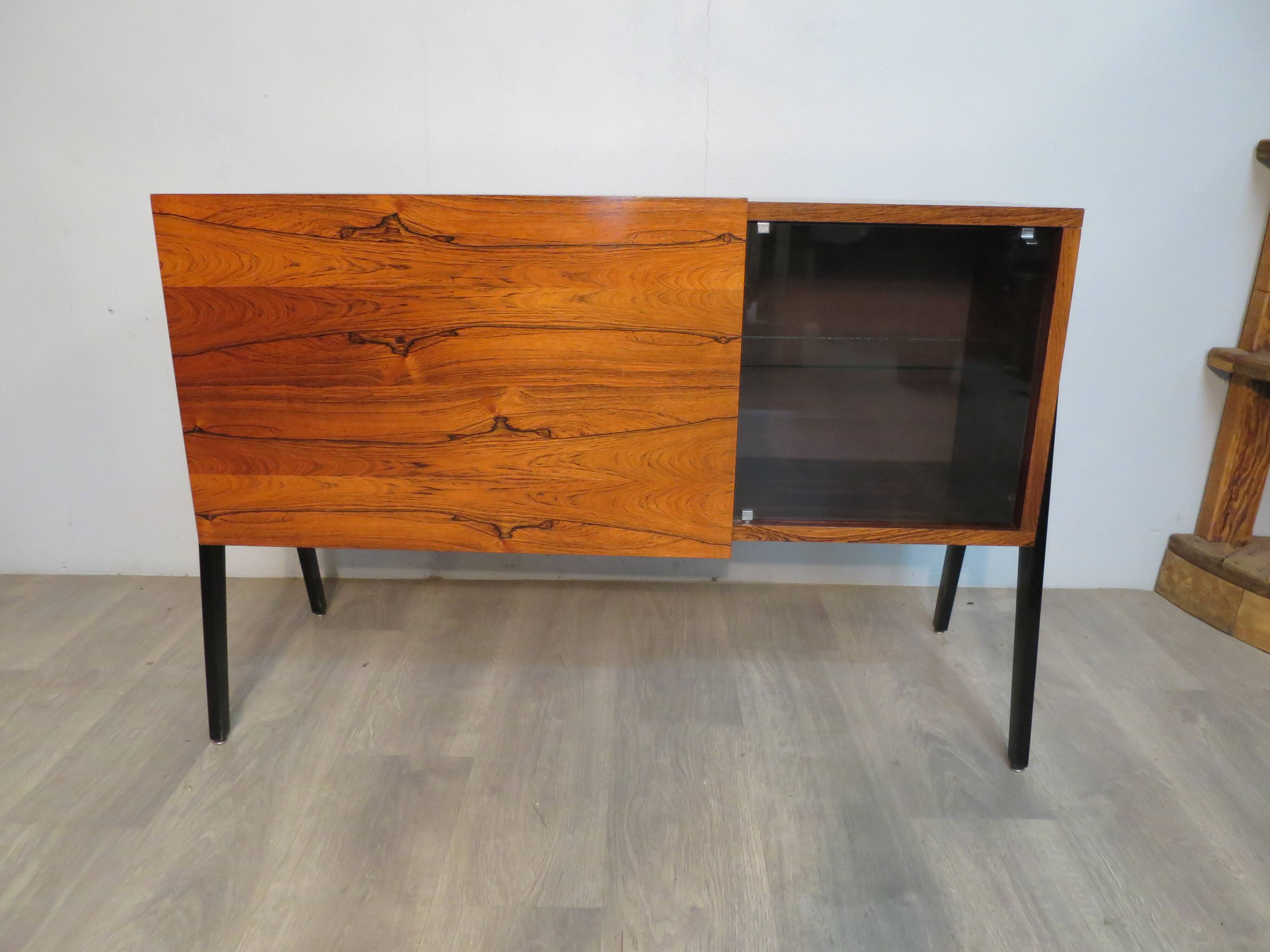 Small rosewood bar lounge sideboard with compass legs