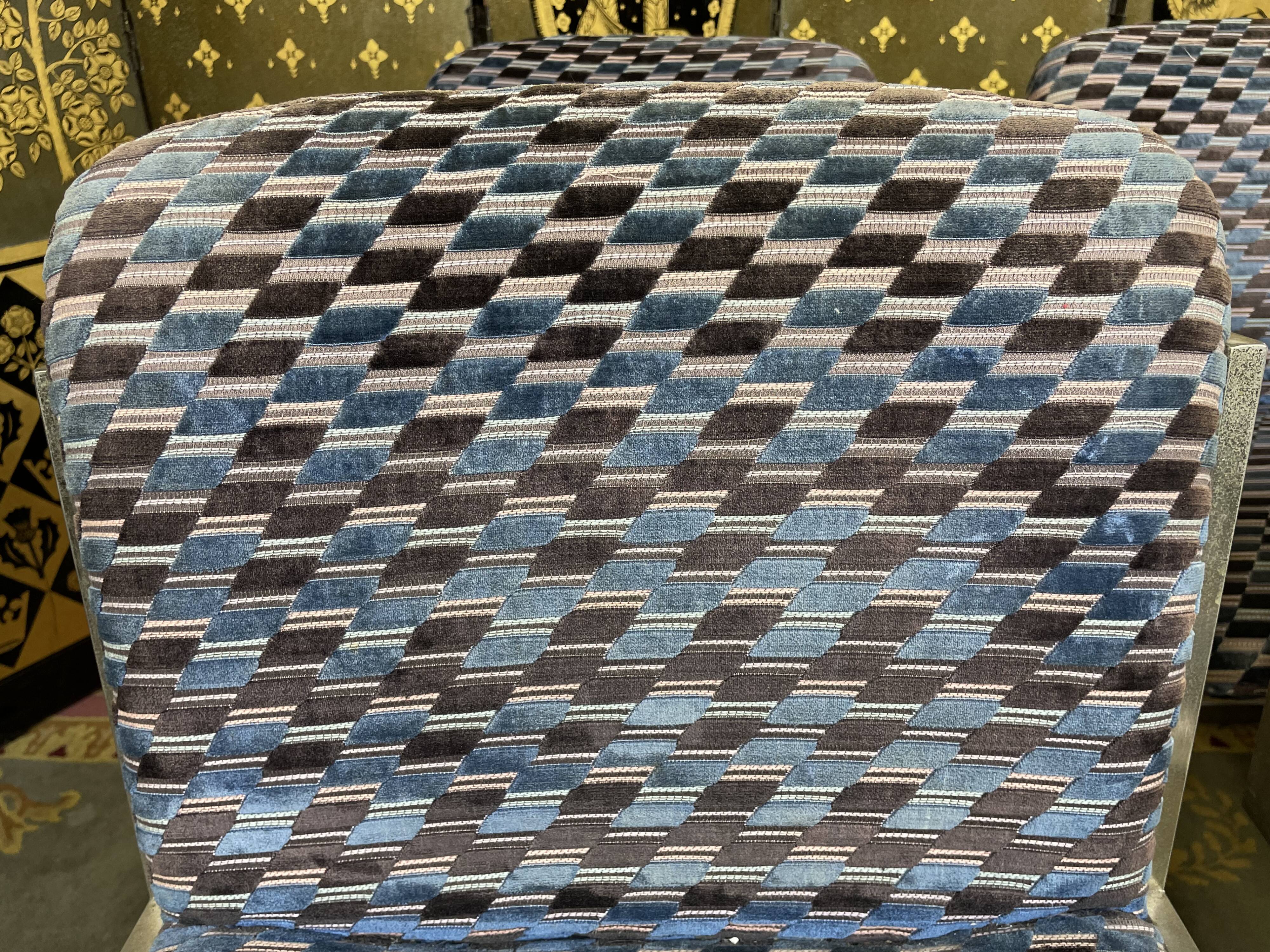 Suite of 6 vintage chairs 1970 velvet and stainless steel