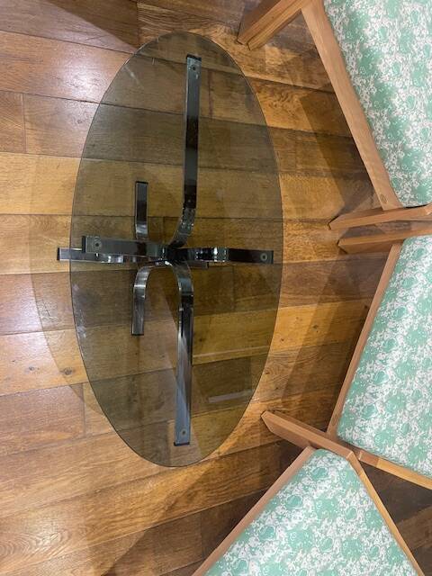 Coffee table in metal and smoked glass from the 70s