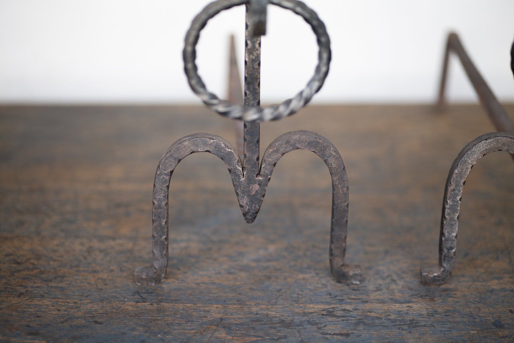 Brutalist wrought iron andirons, Italy, 1970s, set of 2.