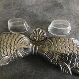 Salt and pepper shaker holder with a pair of fish in metal, Italian design