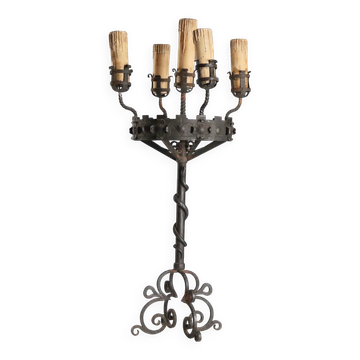 Wrought iron five-light torchère with twisted serpent - Italy late 19th century