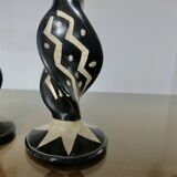 Pair of ethnic soapstone candlesticks, African craftsmanship 1980