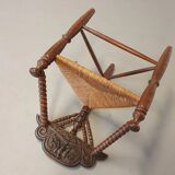 Dutch triangular turned wood corner chair rush seat knitting armchair