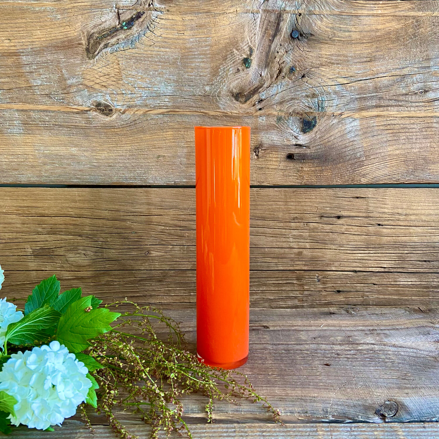 Vase tube vintage en verre orange