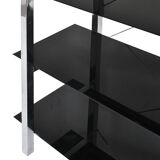 Chrome metal and black glass shelf with 5 levels.