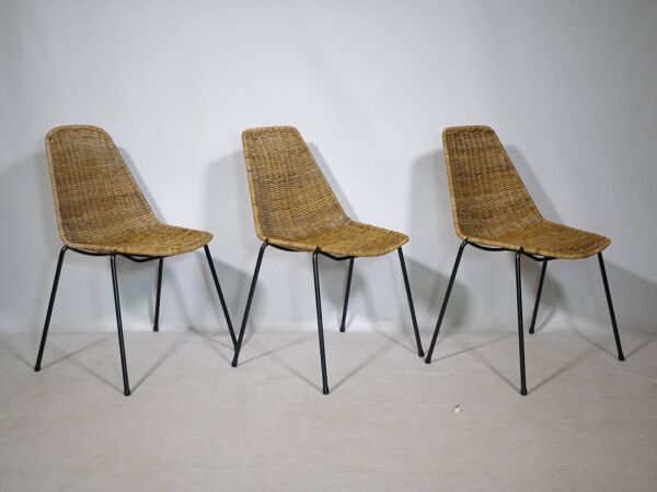 3 chaises par Franco Legler en osier et métal, années 1960