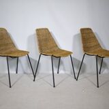 Set of 3 Basket Chairs by Franco Legler, Wicker and Metal, 1960s