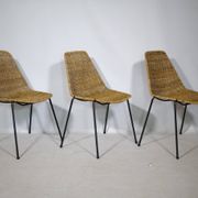 Set of 3 Basket Chairs by Franco Legler, Wicker and Metal, 1960s
