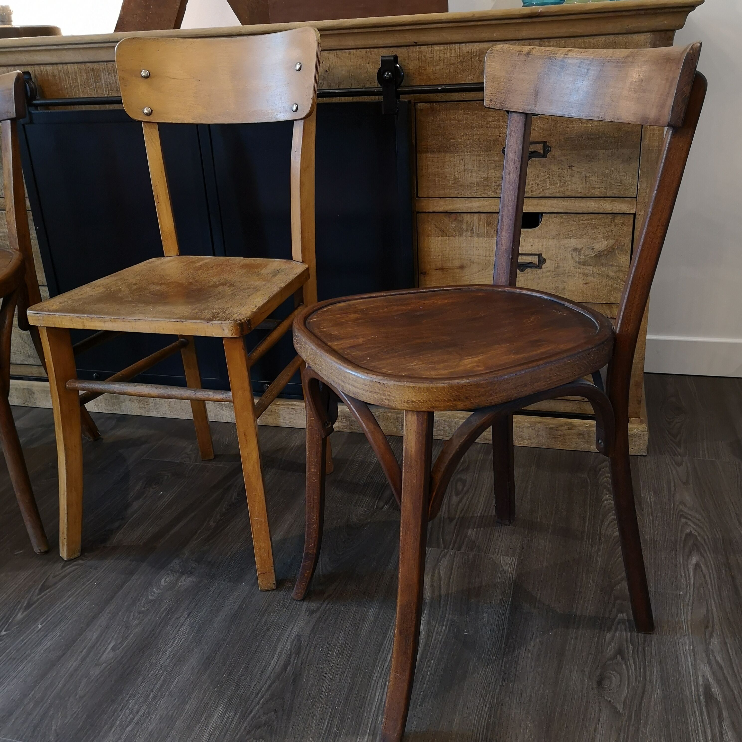 Series of 4 Bistro chairs dismatched Baumann and Fischel