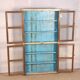Burmese teak showcase with original beige & blue patina