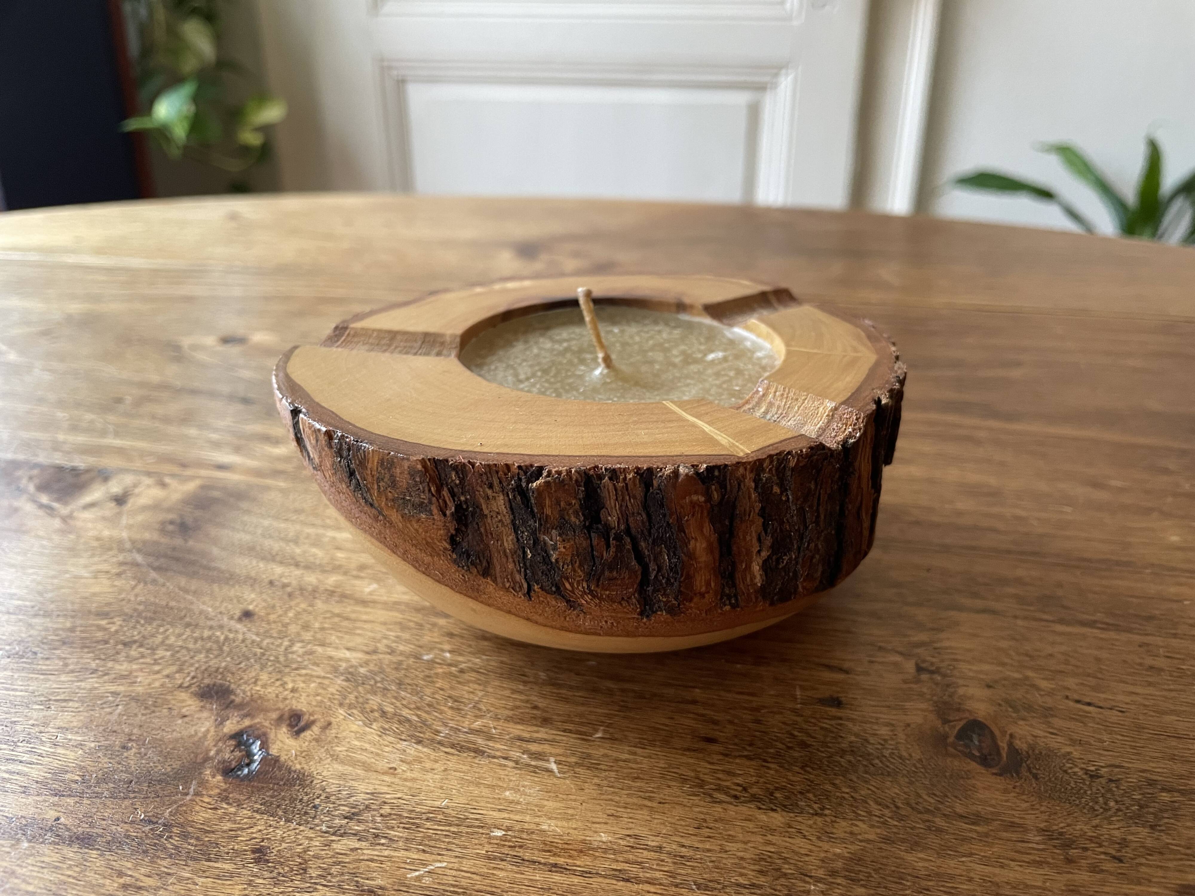 Ashtray candle holder in olive wood, old, vintage