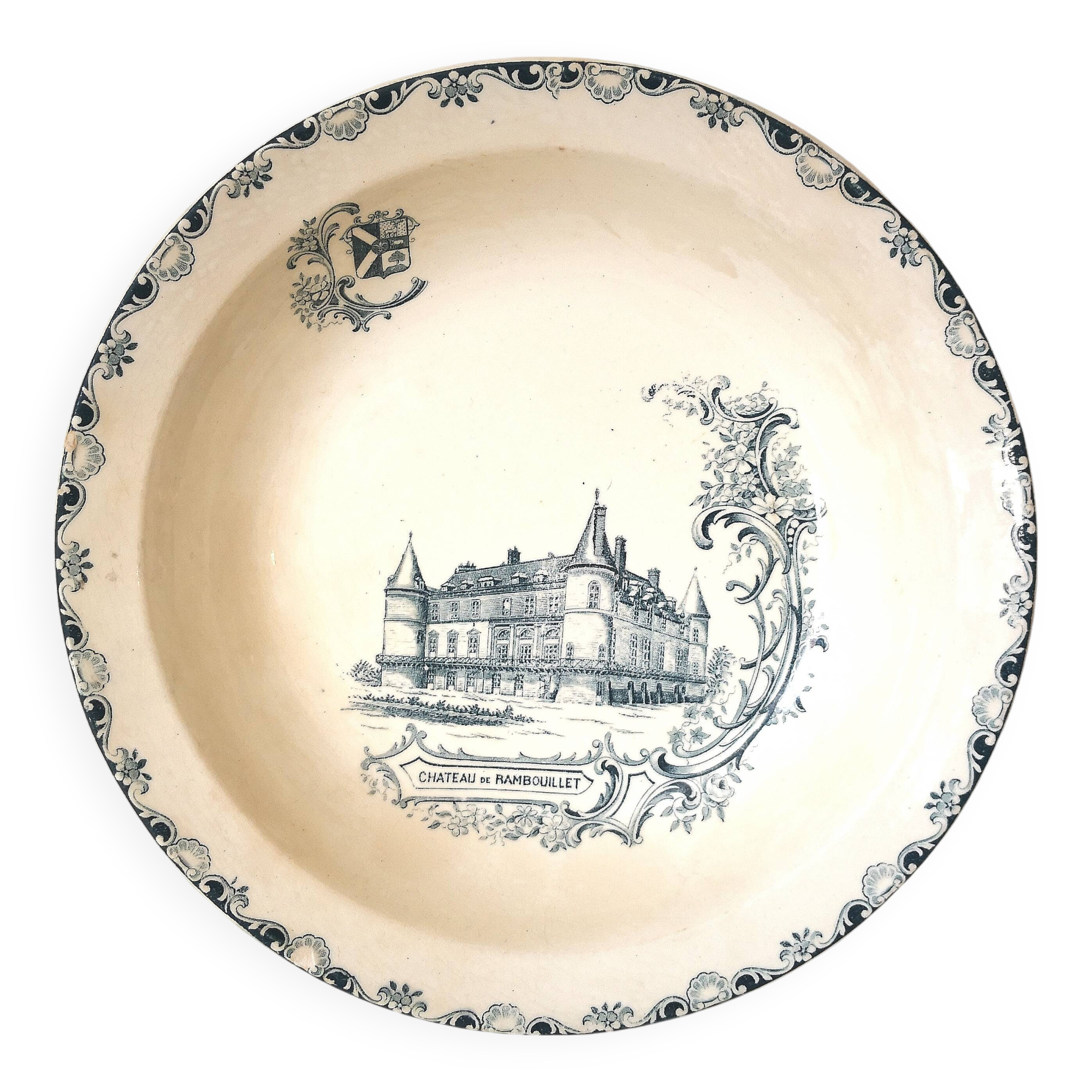 round and hollow ceramic dish, Clairefontaine ironstone, Château series