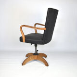 Antique black leather and oak desk chair 1900s, Sweden