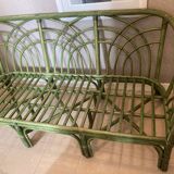 3-seater green rattan sofa