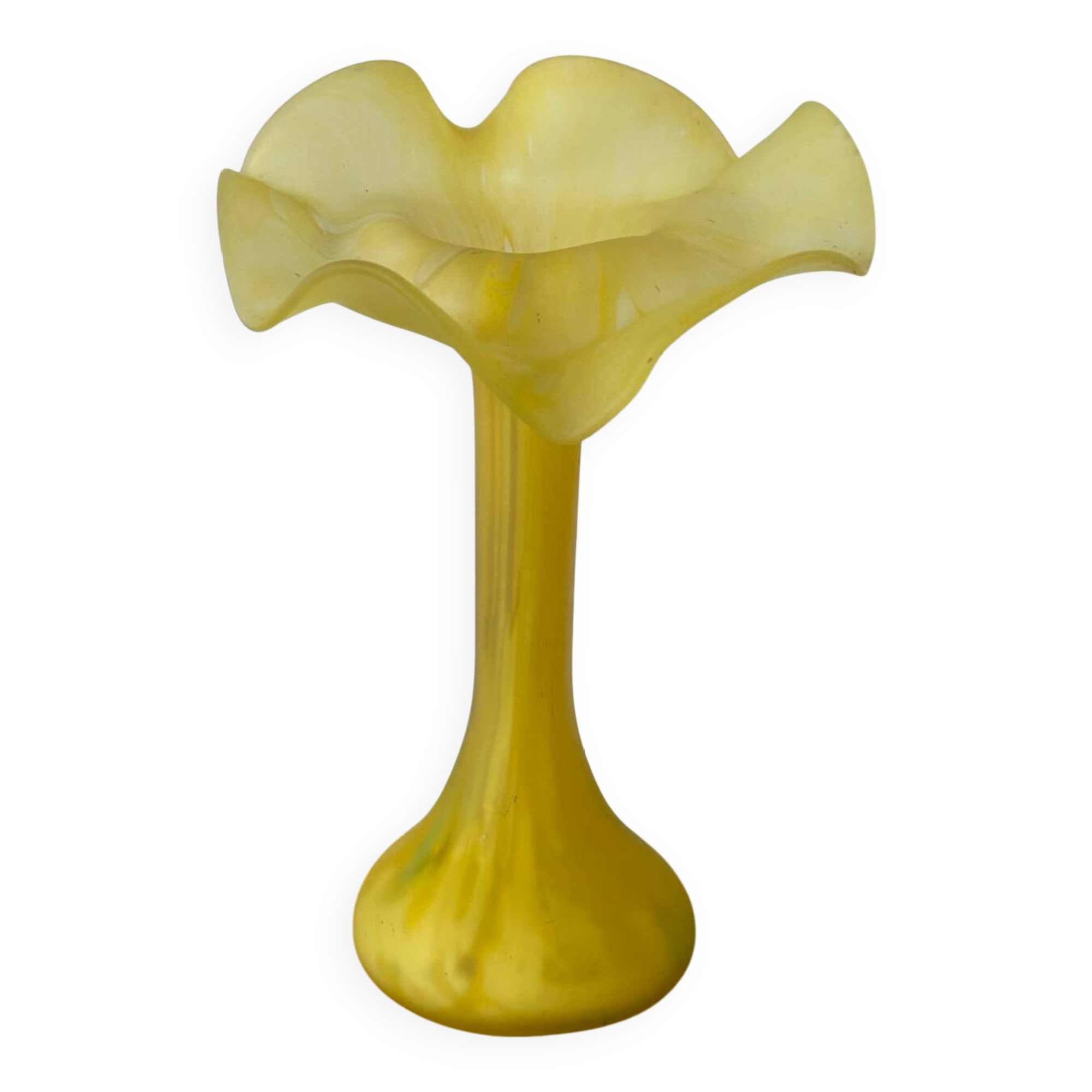 Old Volubilis Vase Crystal LA ROCHERE Blown Glass Yellow Vintage #