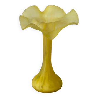 Old Volubilis Vase Crystal LA ROCHERE Blown Glass Yellow Vintage #