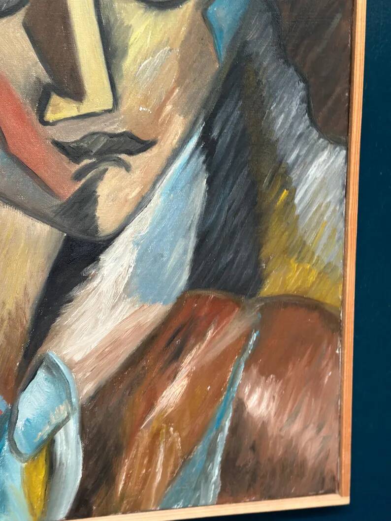 Original Swedish Oil on Canvas – “Cubist Woman Portrait” by Jan Pålsson – Signed – Dated 1980 – Vintage & Framed – 77 × 62 cm