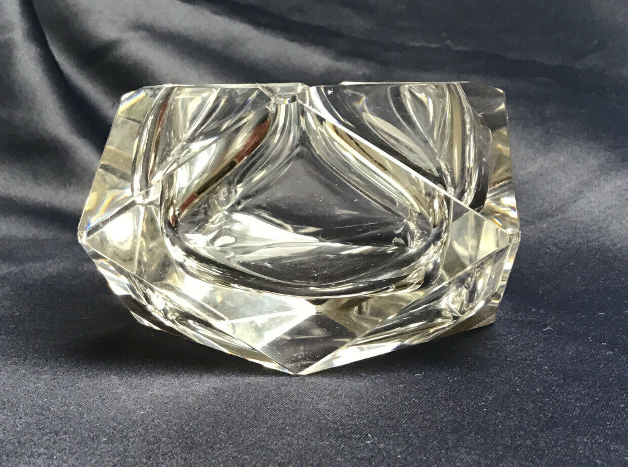 Empty diamond ashtray pocket flavio polished glass Murano crystal facets prism 60s