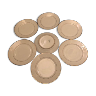 Set of 7 porcelain dessert plates from Limoges, Art Deco era