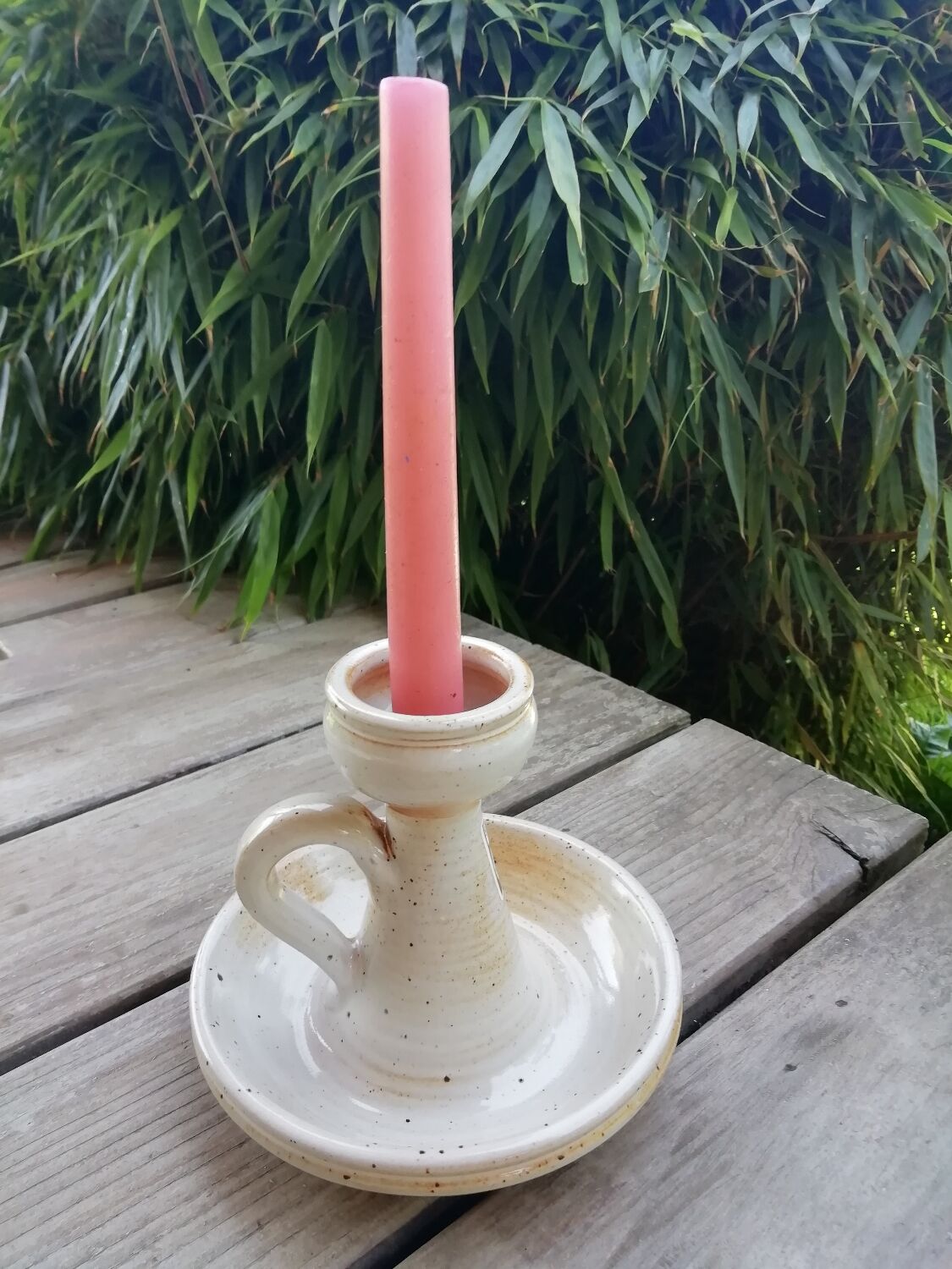 Pair of stoneware candle holders