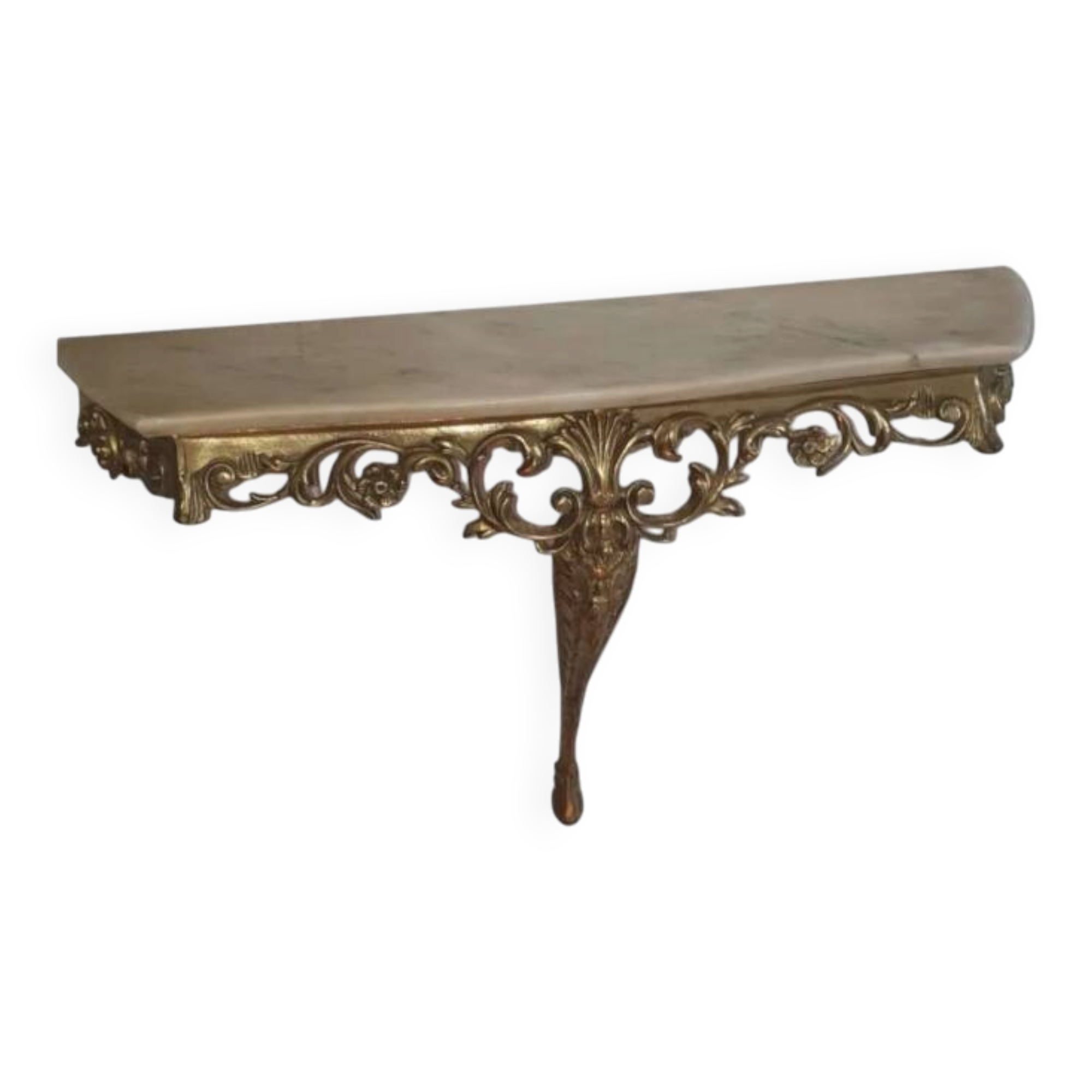 Table console en métal doré et son plateau marbre
