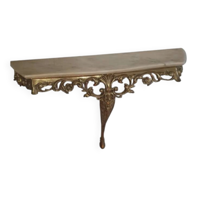 Table console en métal doré et son plateau marbre