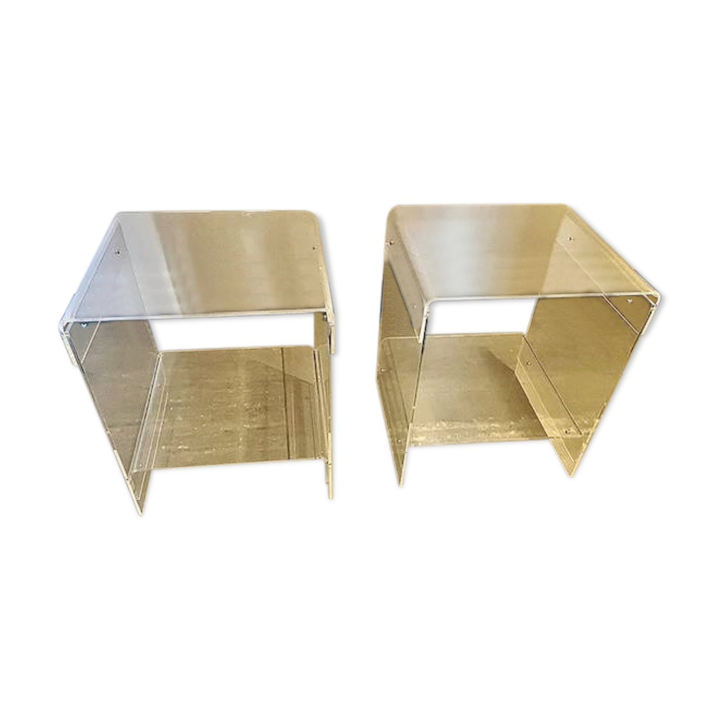 Pair of vintage Roche Bobois 70s plexiglass bedside tables