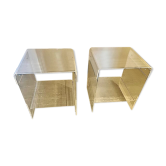Pair of vintage Roche Bobois 70s plexiglass bedside tables