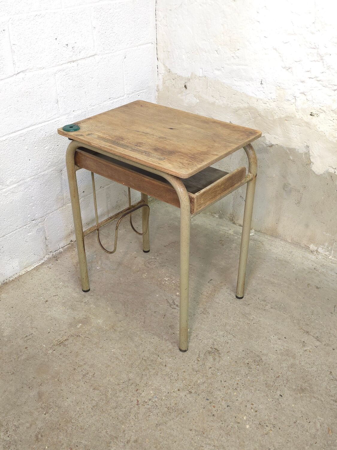 Simple school desk from 1960 with locker.