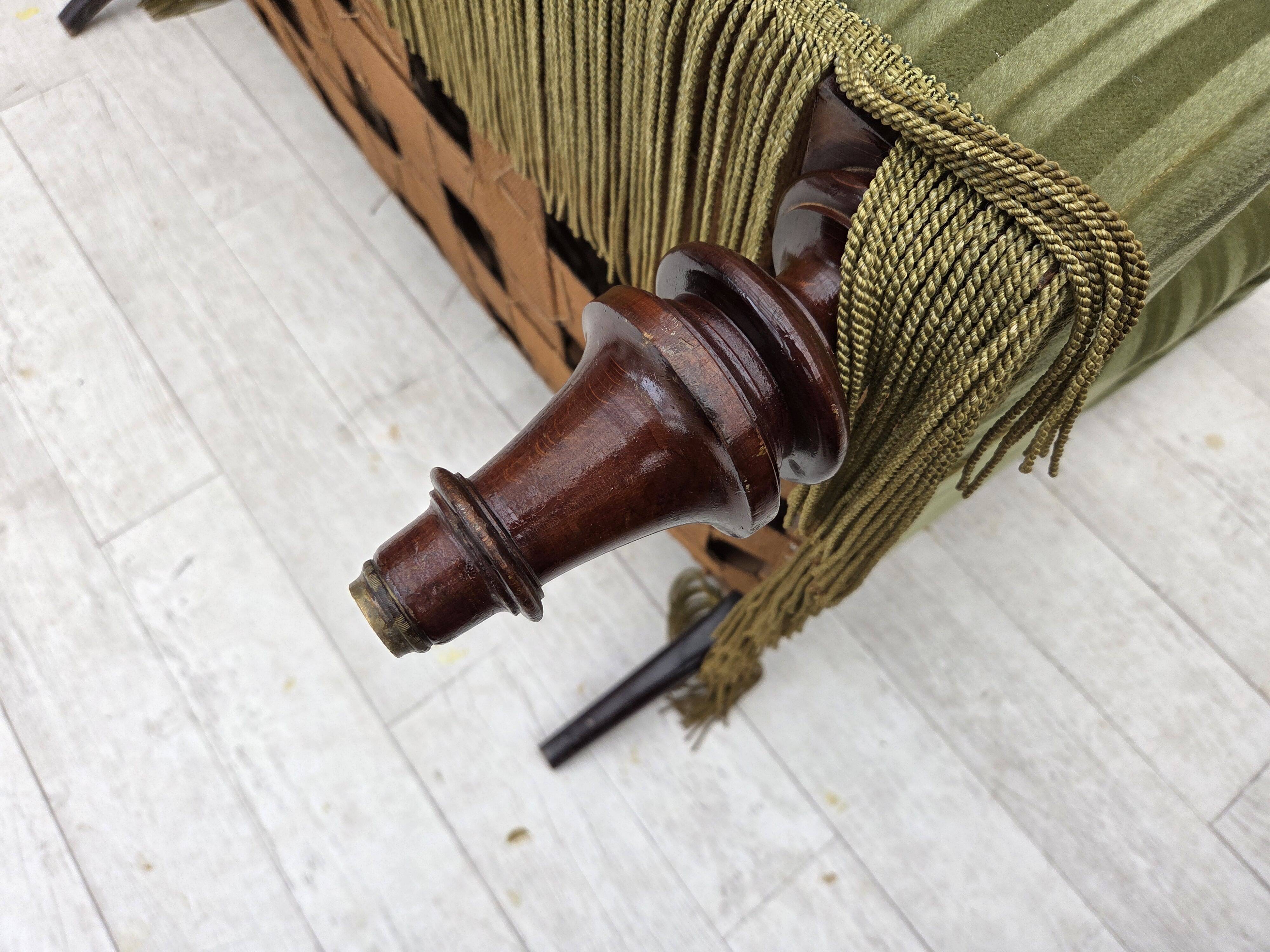 1950s, Danish 2-seater sofa, green furniture velour, beech wood.