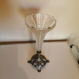 Art Deco vase chalice shape in silver metal and cut glass