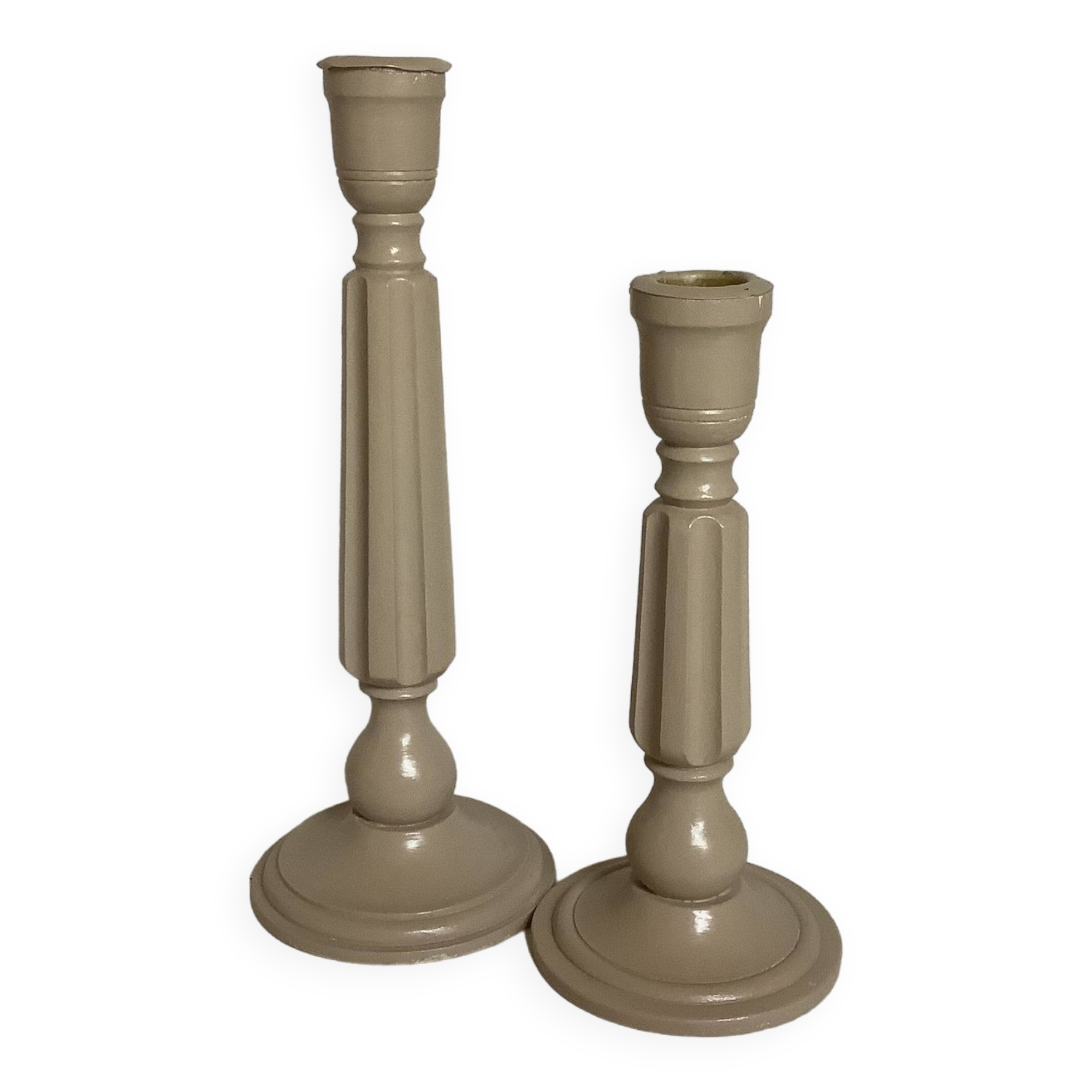 Pair of painted wooden candlesticks