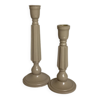 Pair of painted wooden candlesticks