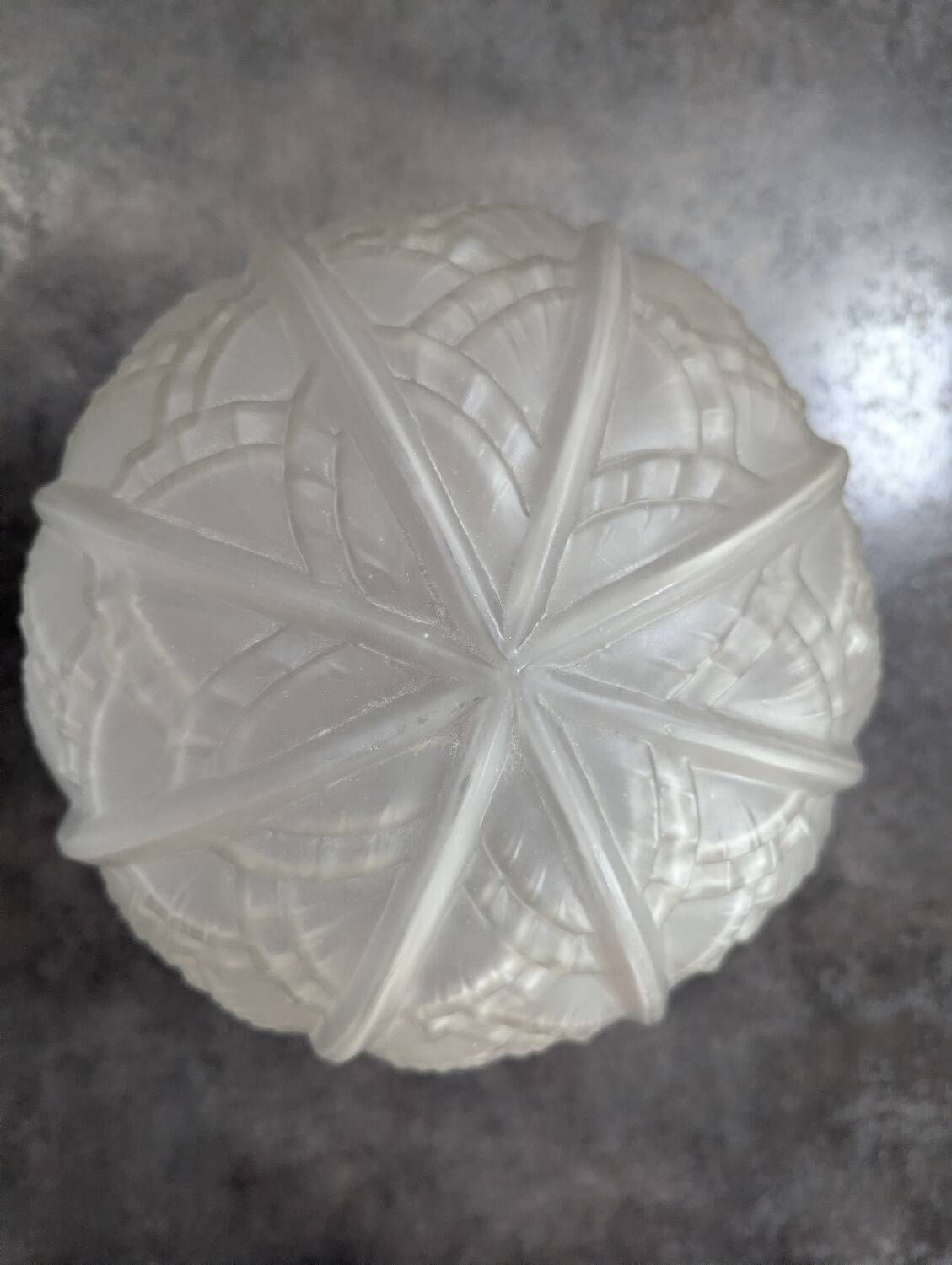 Antique large globe ceiling light, pressed glass, by Hettier & Vincent