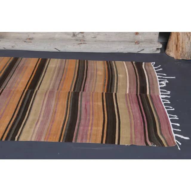 Vintage Turkish Hand-Knotted Wool Cotton Orange Kilim Runner Rug 127x391