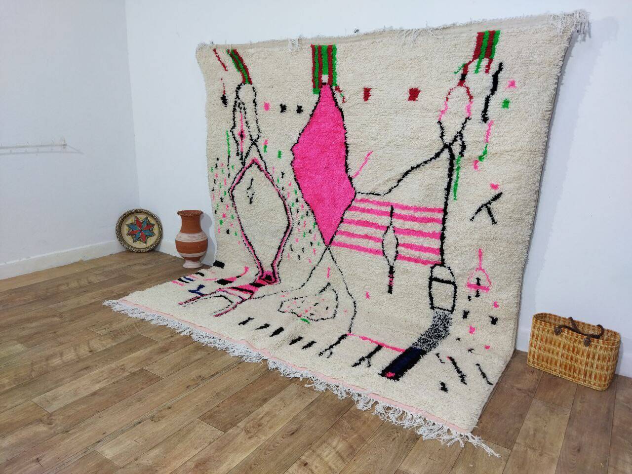 Handmade wool Berber rug 266 x 242 cm