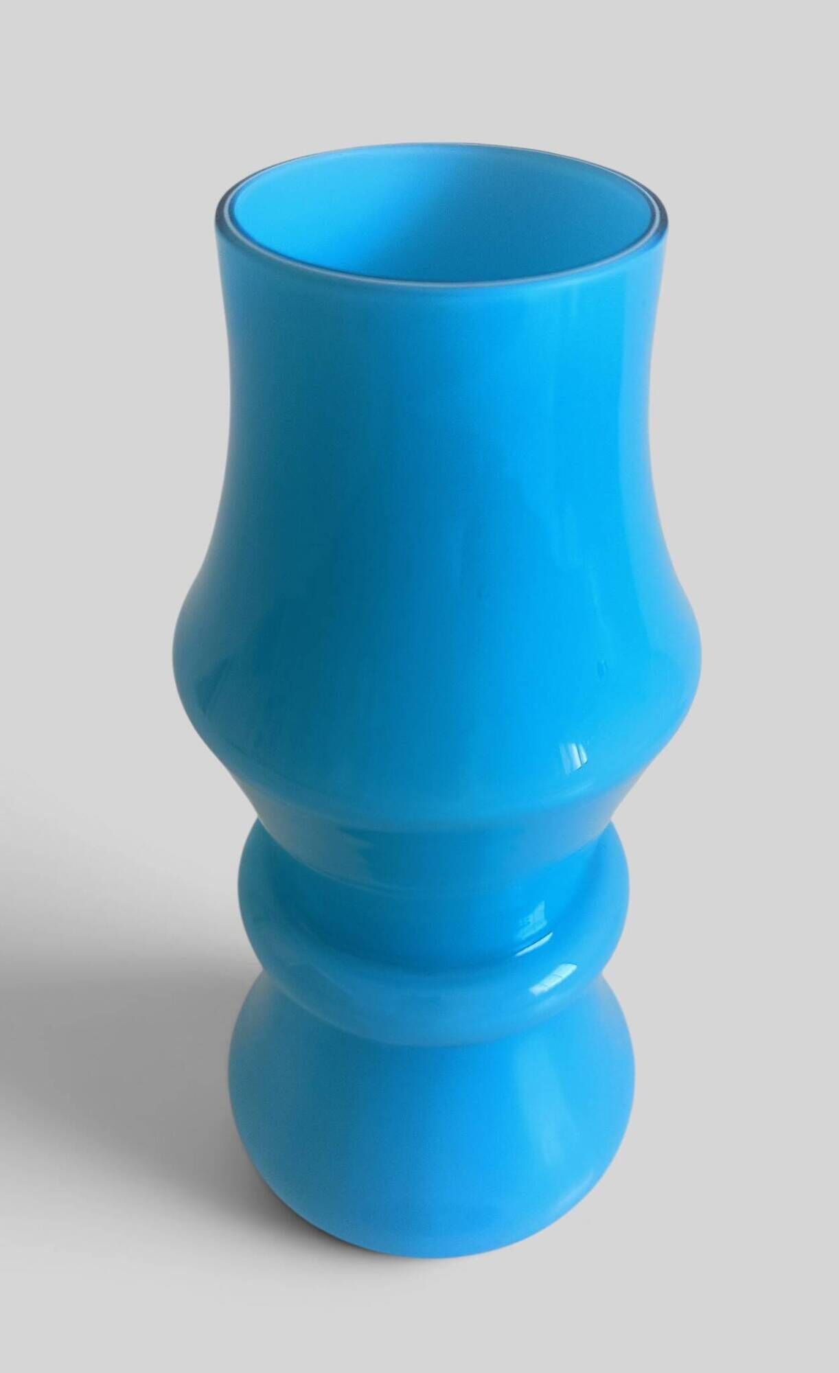 Vintage Italian opaline glass vase from Empoli, turquoise blue, 1960s.