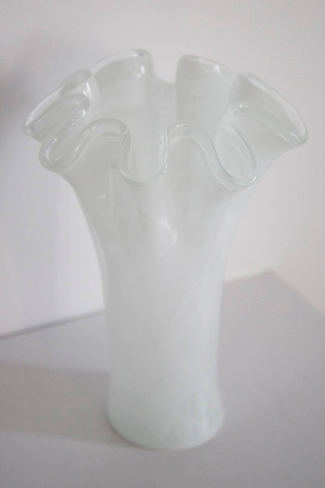 Vintage white Murano glass vase, Italy, 2000s