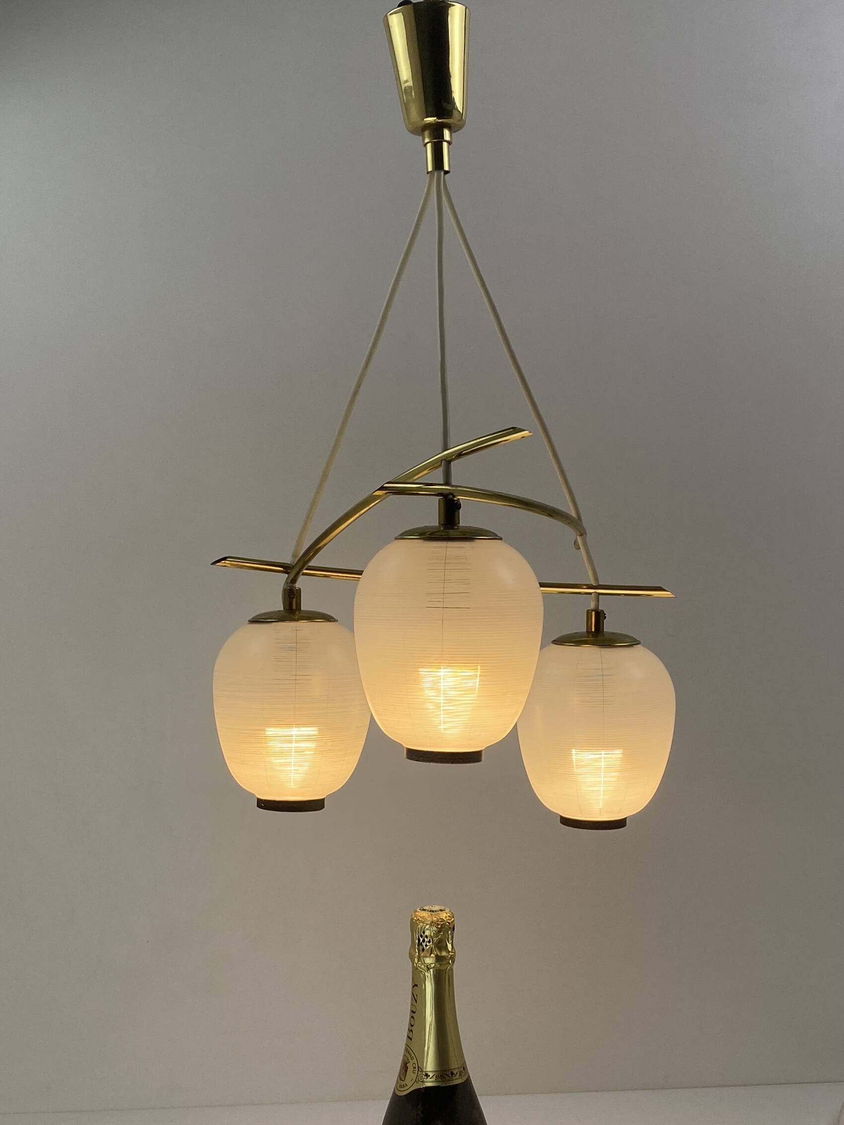 Vintage chandelier, brass, glass, 1958, Doria G 74/61