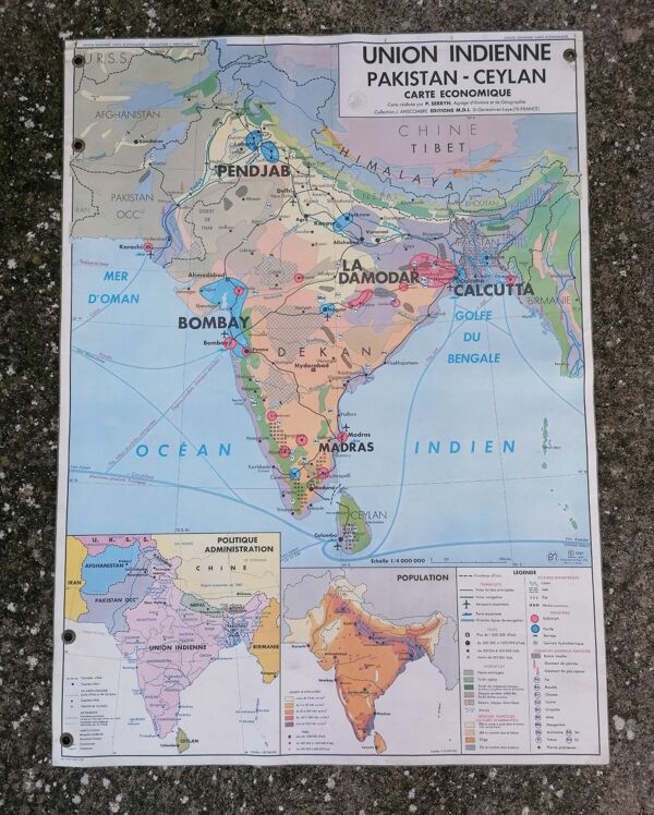 Ancienne carte MDI Inde-Union Indienne Pakistan Ceylan