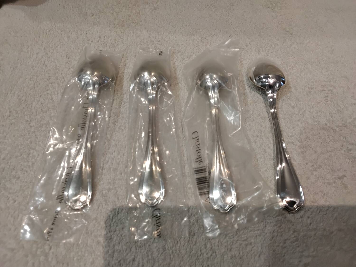 4 silver-plated dessert spoons by Christofle Spatours, new