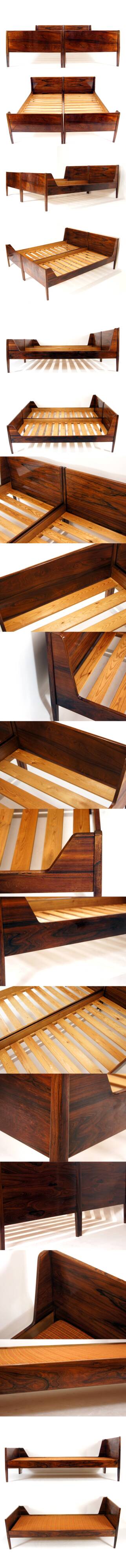 2 Retro Vintage Danish Double Twin Daybed Bed Frame Rosewood 60s 70s Teak