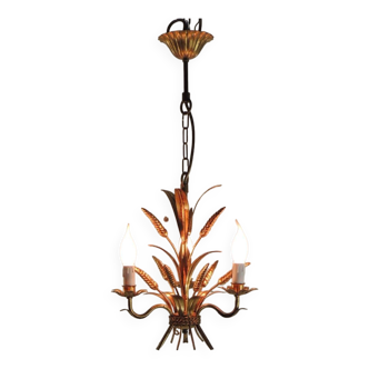 Lustre Gerbe de blé Maison Masca chandelier par Hans KÖgl en métal doré 1960