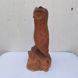 Large wooden owl, sculpture by Alain Dréan, Auray