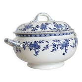 Soupière vintage porcelaine Dresden - Motif fleuri bleu et blanc