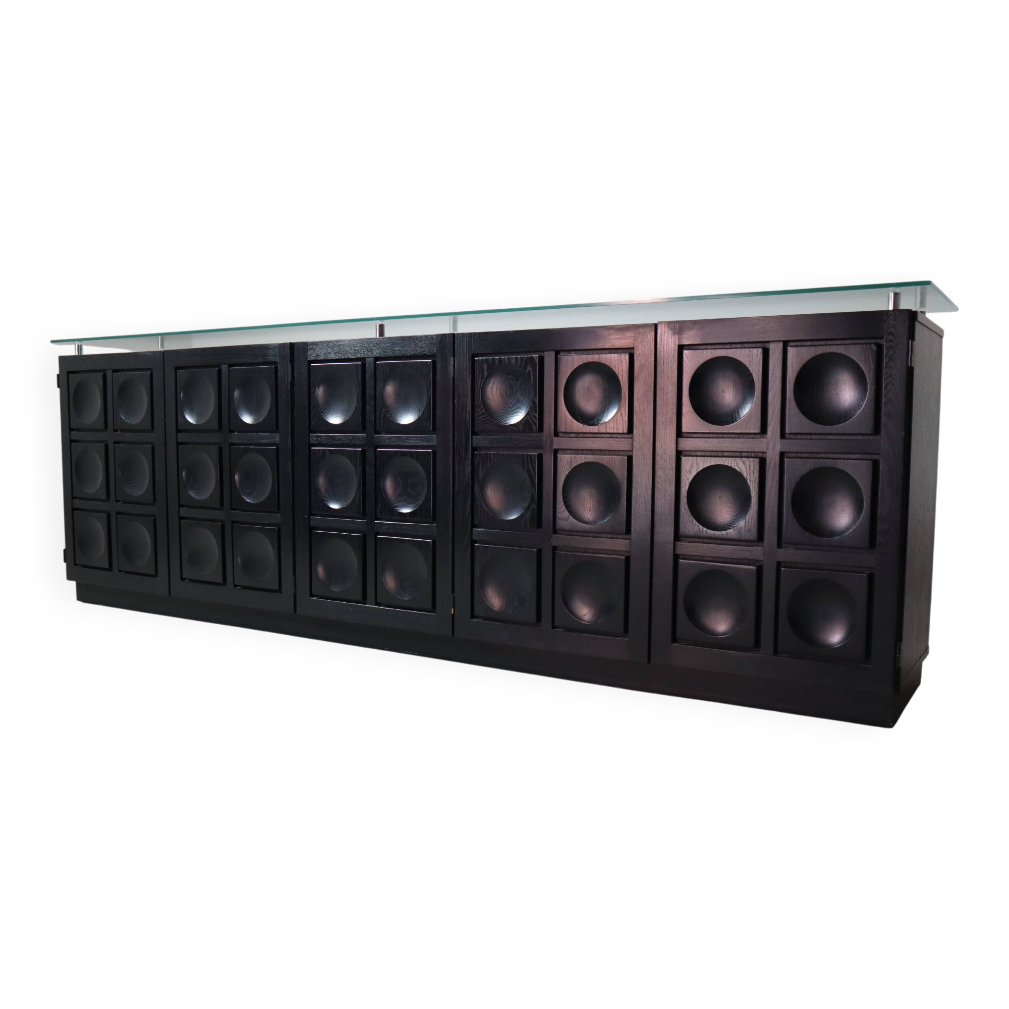 Black brutalist sideboard by Frans Defour, Belgium 1970's