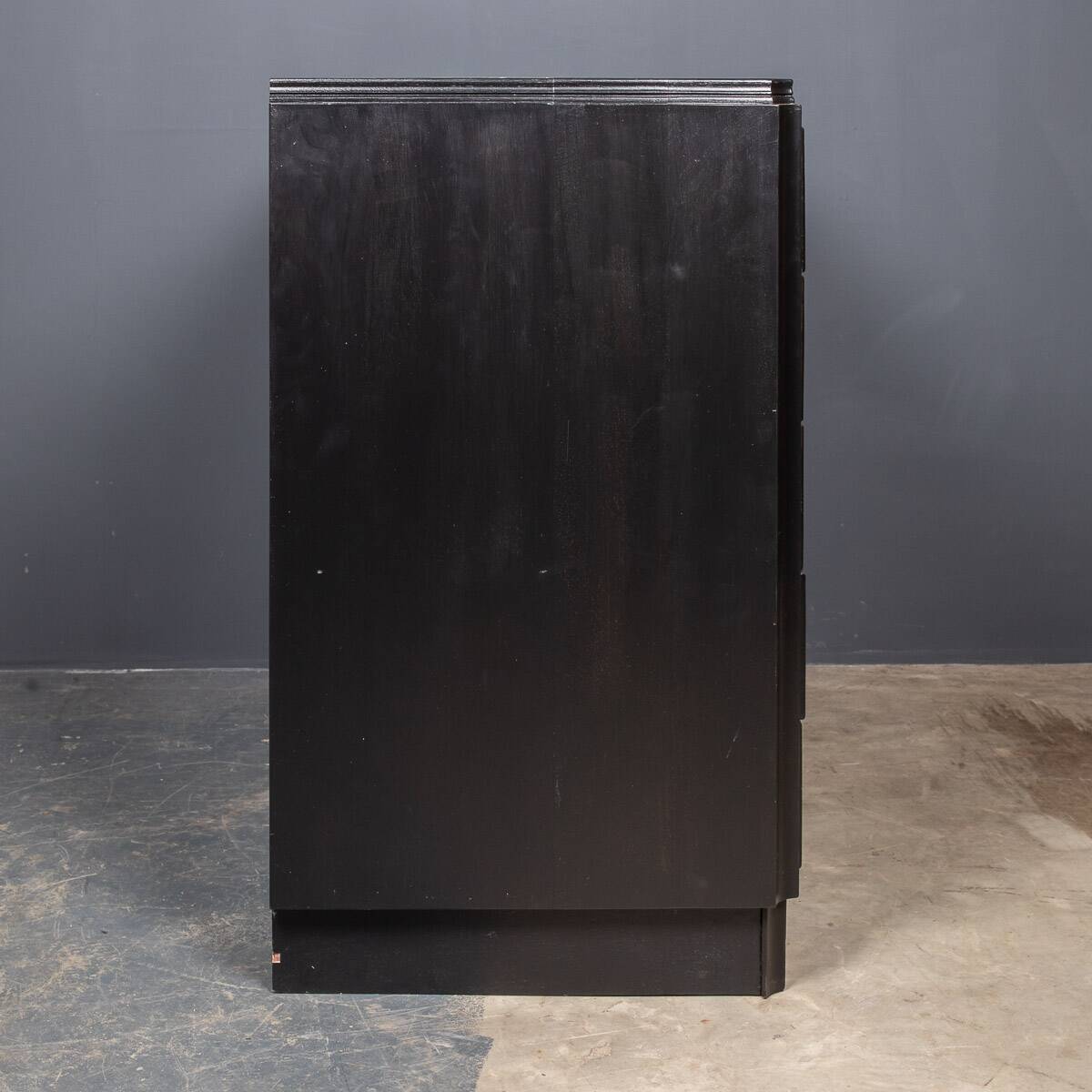 Antique 20thc italian ebonised chest of drawers with display top c.1930